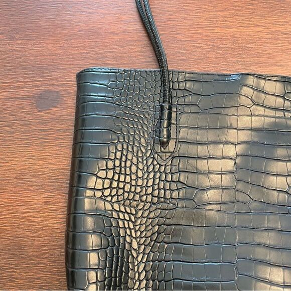 Faux Croc Black Shoulder Bag Purse - Picture 7 of 9